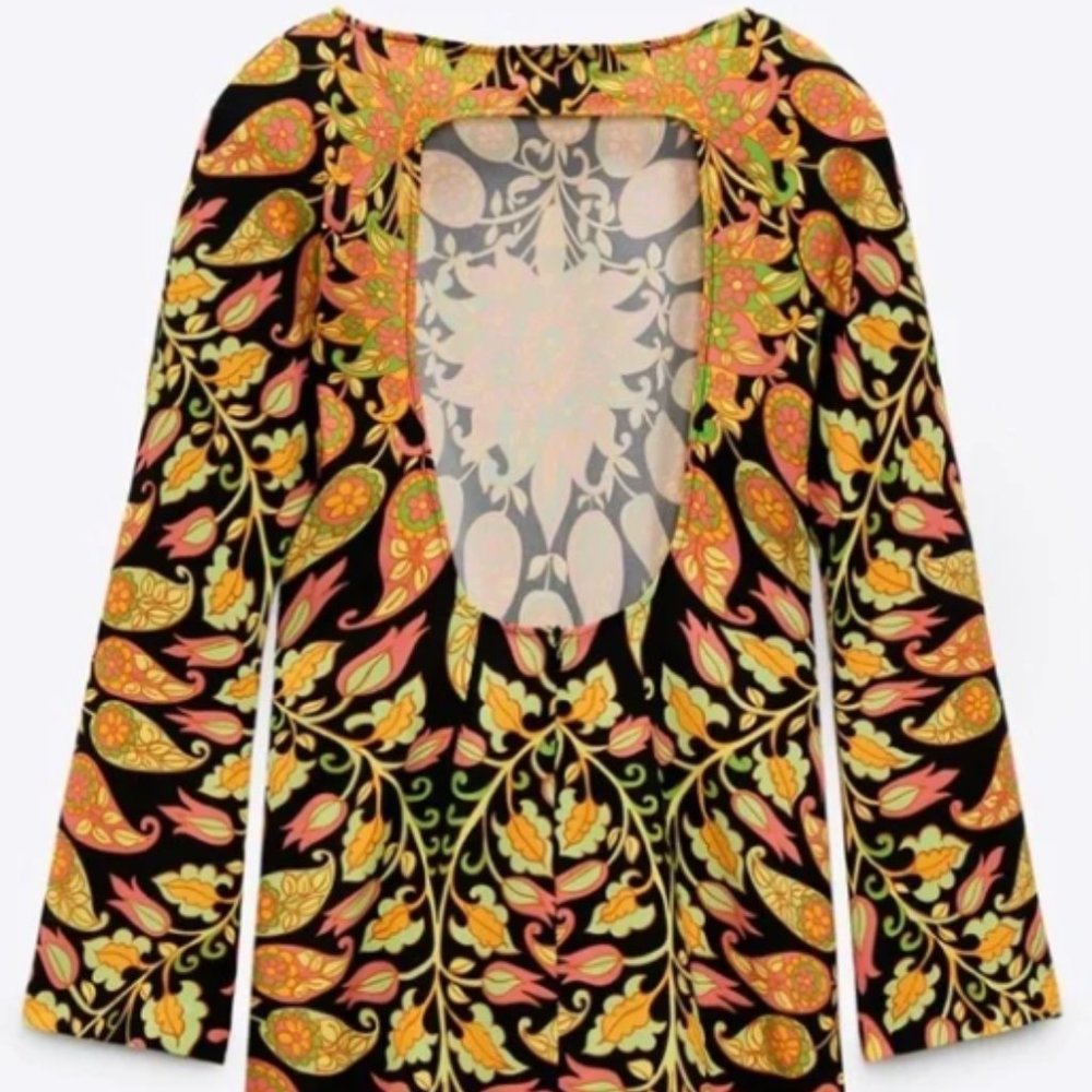NWT Zara printed fitted open back Multi Color Mini Dress - Picture 4 of 7